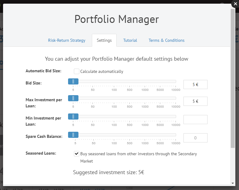 Bondora portfolio manager settings